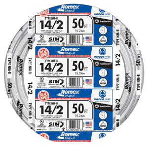 Southwire 28827422 Romex SIMpull Non-Metallic Sheathed Cable, NM-B, 600V, 50'
