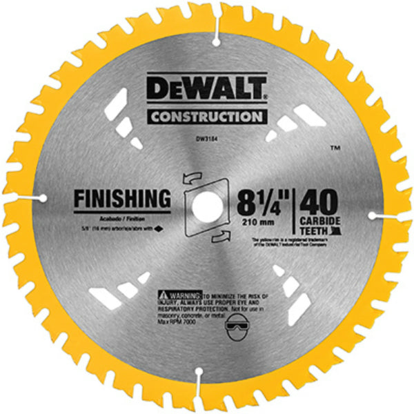 DeWalt® DW3184 Construction Series Circular Saw Blade, 40 Teeth, 8-1/4"