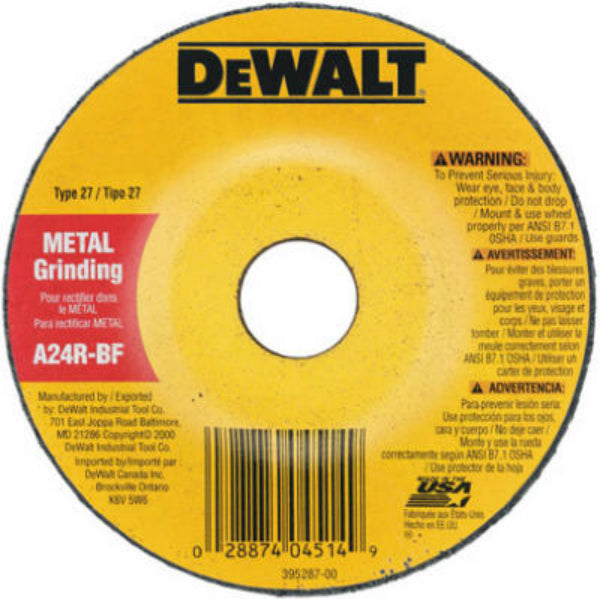 DeWalt® DW4419 High Performance Metal Grinding Wheel, 4" Dia x 5/8" Arbor