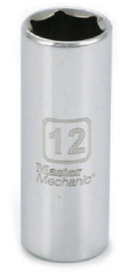 Master Mechanic 119800 6-Point Deep Well Socket, 3/8" Drive, 12 mm, Steel