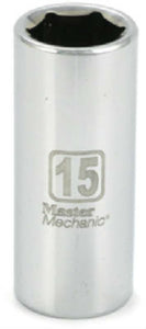 Master Mechanic 119842 6-Point Deep Well Socket, 3/8" Drive, 15 mm, Steel