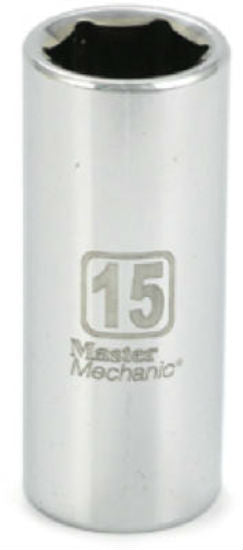 Master Mechanic 119842 6-Point Deep Well Socket, 3/8" Drive, 15 mm, Steel