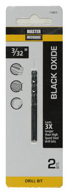 Master Mechanic 119875 Black Oxide Jobber Length Drill Bit, 3/32"x2-1/4",2-Pack