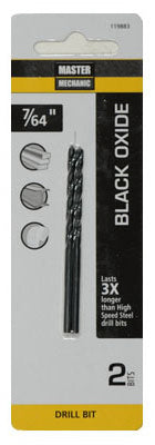 Master Mechanic 119883 Black Oxide Jobber Length Drill Bit, 7/64"x2-5/8", 2-Pk