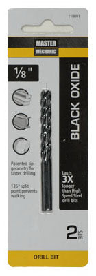Master Mechanic 119891 Black Oxide Jobber Length Drill Bit, 1/8"x2-3/4", 2-Pack