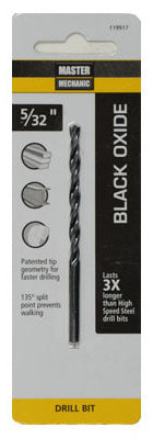 Master Mechanic 119917 Black Oxide Jobber Length Drill Bit, 5/32" x 3-1/8"