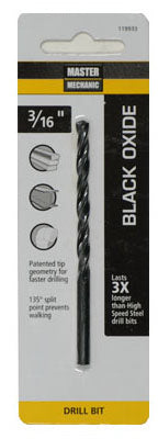 Master Mechanic 119933 Black Oxide Jobber Length Drill Bit, 3/16" x 3-1/2"