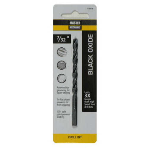 Master Mechanic 119958 Black Oxide Jobber Length Drill Bit, 7/32" x 3-3/4"