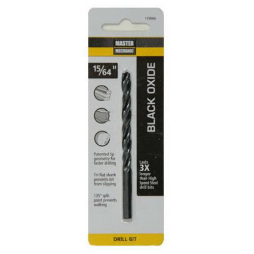 Master Mechanic 119966 Black Oxide Jobber Length Drill Bit, 15/64" x 3-7/8"