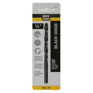 Master Mechanic 119974 Black Oxide Jobber Length Drill Bit, 1/4" x 4", Steel