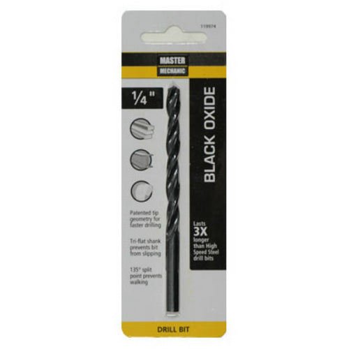Master Mechanic 119974 Black Oxide Jobber Length Drill Bit, 1/4" x 4", Steel