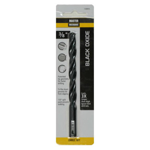 Master Mechanic 120055 Black Oxide Jobber Length Drill Bit, 3/8" x 5"