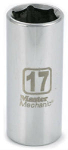 Master Mechanic 120089 6-Point Deep Well Socket, 3/8" Drive, 17 mm, Steel