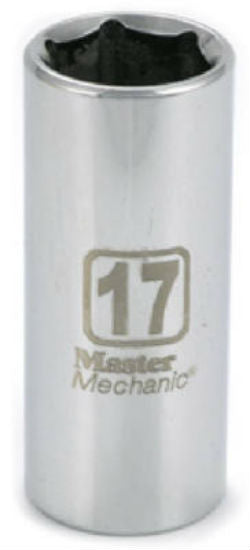 Master Mechanic 120089 6-Point Deep Well Socket, 3/8" Drive, 17 mm, Steel