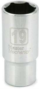 Master Mechanic 120121 6-Point Deep Well Socket, 3/8" Drive, 19 mm, Steel