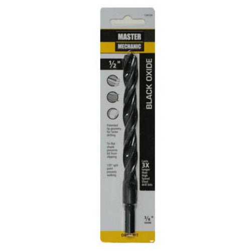 Master Mechanic 120139 Black Oxide Jobber Length Drill Bit, 1/2" x 6", Steel