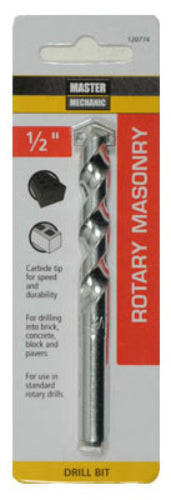 Master Mechanic 120774 Masonry Drill Bit, 1/2" Shank, 1/2" x 4"