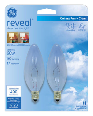 GE Lighting 48714 Reveal® B10 Blunt Tip with Candelabra Base Bulb, Clear, 60W
