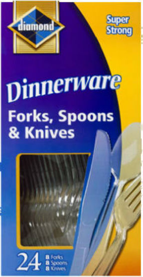 Diamond® 98 Clear Plastic Cutlery, Assorted Forks/Spoons & Knives, 24 Count