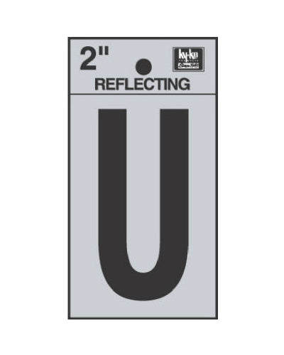 Hy-Ko RV-25/U Reflective Adhesive Vinyl Letter U Sign, 2", Black/Silver