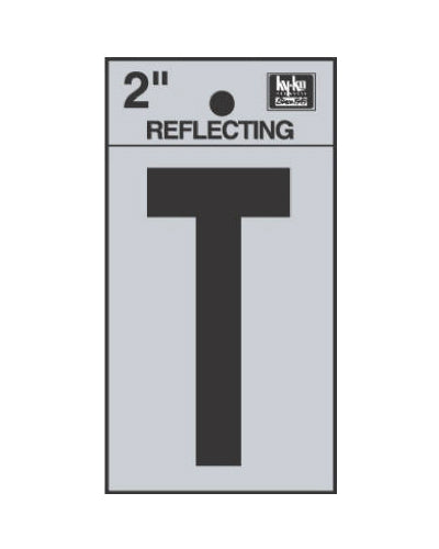 Hy-Ko RV-25/T Reflective Adhesive Vinyl Letter T Sign, 2", Black/Silver