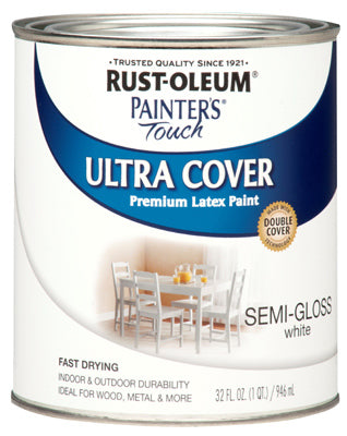 Rust-Oleum 1993502 Painter's Touch Semi-Gloss Latex Paint, White, 1-Quart