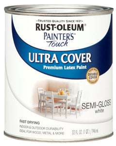 Rust-Oleum 1993502 Painter's Touch Semi-Gloss Latex Paint, White, 1-Quart