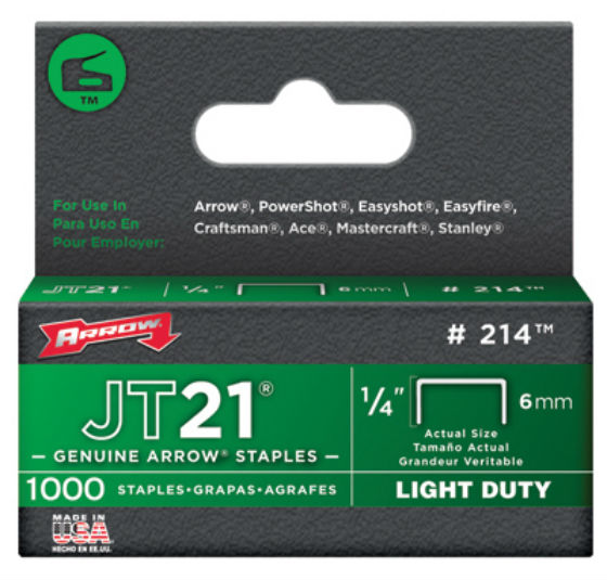 Arrow Fastener 214 Staple for JT-21, JT-21CM & T-27, 1/4", 1000-Pack