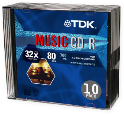 "TDK" 80 Minute/700MB CDR Storage media with Jewel Case - Pack/10
