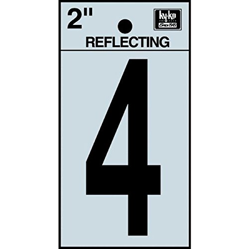 Hy-Ko RV-25/4 Reflective Adhesive Vinyl Number 4 Sign, 2", Black/Silver