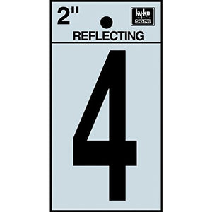 Hy-Ko RV-25/4 Reflective Adhesive Vinyl Number 4 Sign, 2", Black/Silver