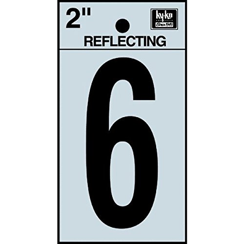Hy-Ko RV-25/6 Reflective Adhesive Vinyl Number 6 Sign, 2", Black/Silver