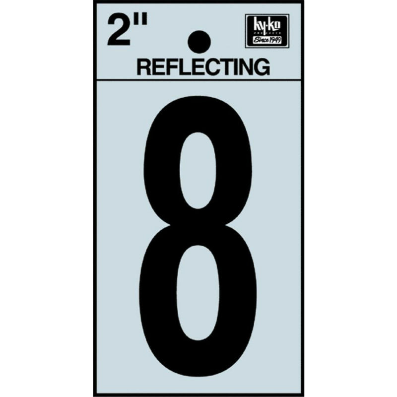 Hy-Ko RV-25/8 Reflective Adhesive Vinyl Number 8 Sign, 2", Black/Silver