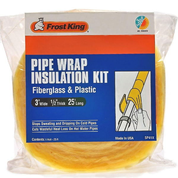 Frost King® SP41X Fiberglass & Plastic Pipe Wrap Insulation Kit, 3"x1/2"x25'