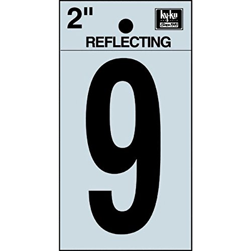 Hy-Ko RV-25/9 Reflective Adhesive Vinyl Number 9 Sign, 2", Black/Silver