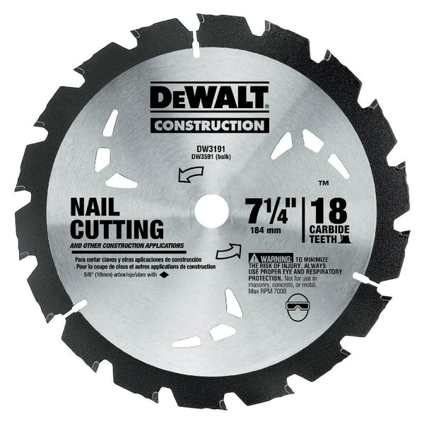 DeWalt® DW3191 Nail Cutting Circular Saw Blade, 18 Teeth, 7-1/4"