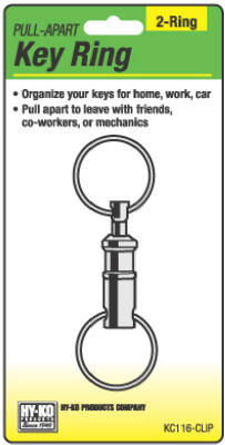 Hy-Ko KC116-CLIP Pull Apart Key Rings On A Clip Strip, Silver