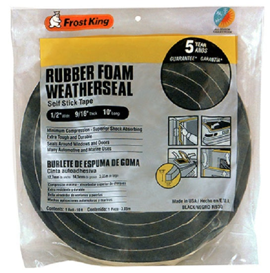 Frost King R930H Rubber Foam Weather-Strip Tape, 1/2" x 9/16", Black
