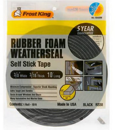 Frost King R338H Rubber Foam Weather-Strip Tape, 3/8" x 3/16", Black