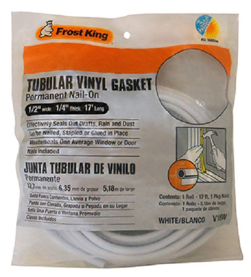 Frost King V18WH Tubular Vinyl Gasket, 1/2" x 1/4" x 17', White