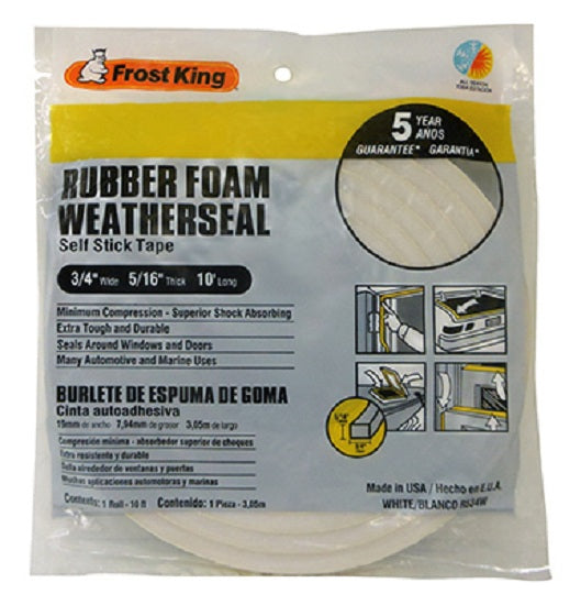 Frost King R534WH Rubber Foam Weather-Strip Tape, 3/4" x 5/16", White