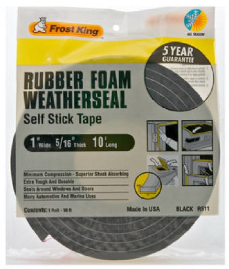 Frost King R511H Rubber Foam Weather-Strip Tape, 1" x 5/16", Black