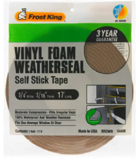Frost King V449BH Vinyl Foam Weather-Strip Tape, 3/4" x 3/16", Brown