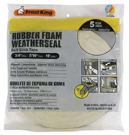Frost King R734WH Rubber Foam Weather-Strip Tape, 3/4" x 7/16", White