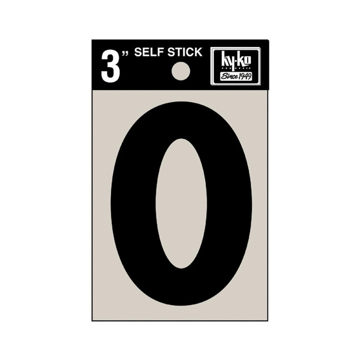 Hy-Ko 30410 Self-Stick Vinyl Die-Cut Number 0 Sign, 3", Black