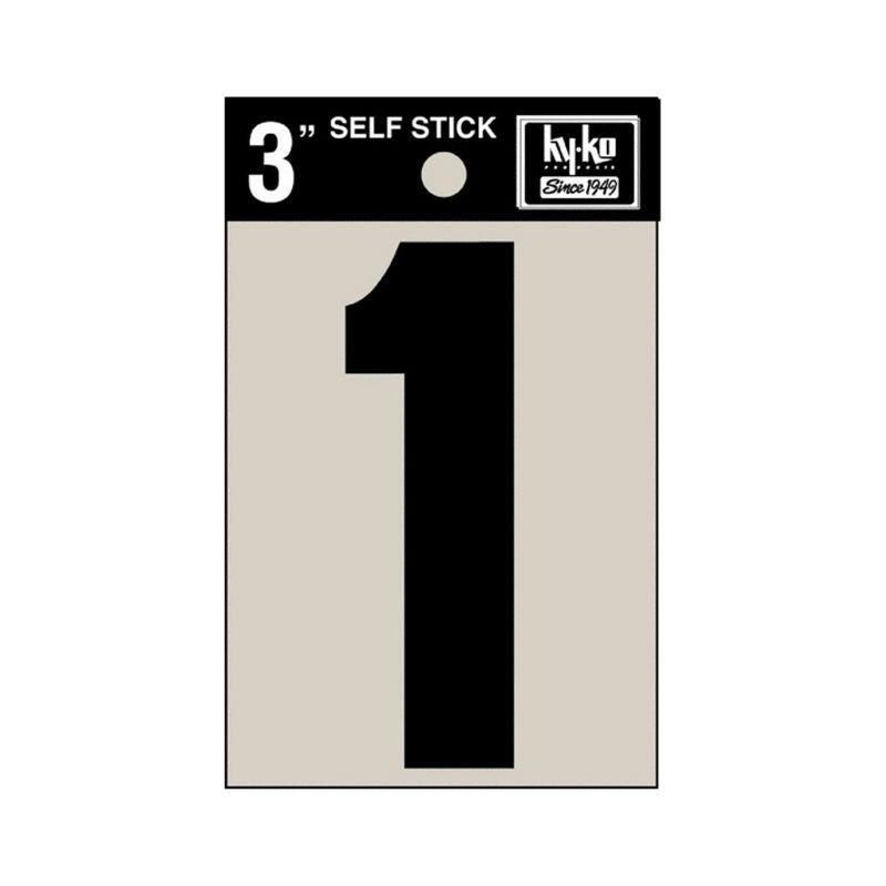 Hy-Ko 30401 Self-Stick Vinyl Die-Cut Number 1 Sign, 3", Black