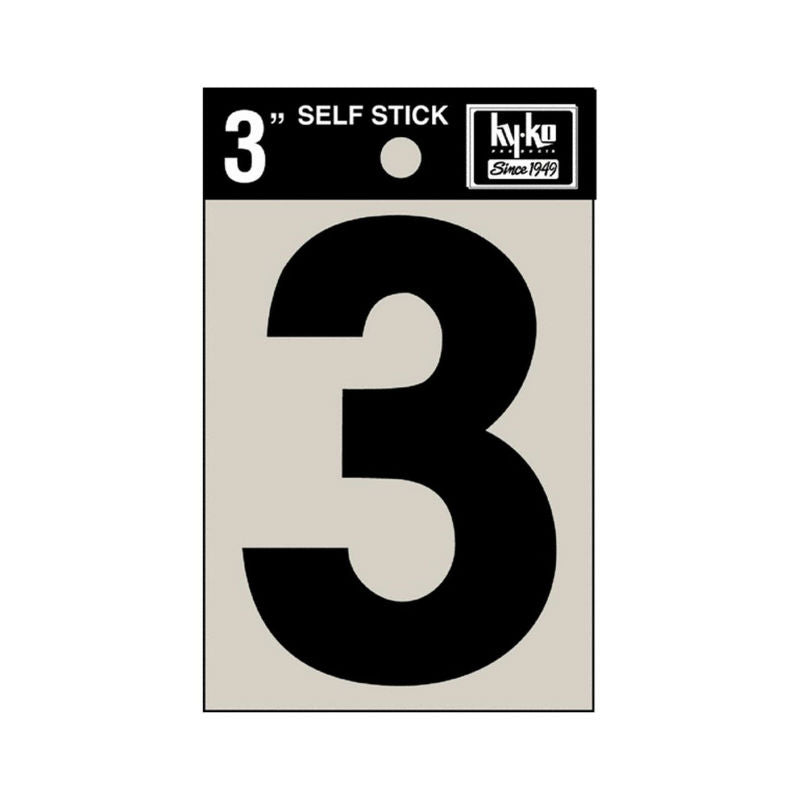 Hy-Ko 30403 Self-Stick Vinyl Die-Cut Number 3 Sign, 3", Black
