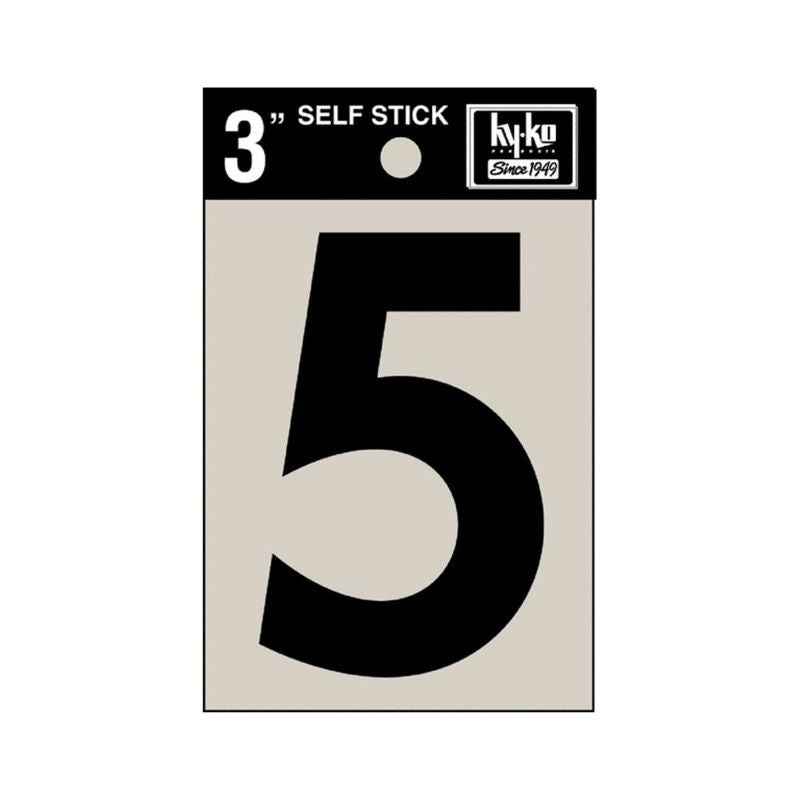 Hy-Ko 30405 Self-Stick Vinyl Die-Cut Number 5 Sign, 3", Black