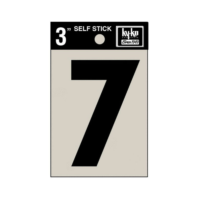 Hy-Ko 30407 Self-Stick Vinyl Die-Cut Number 7 Sign, 3", Black