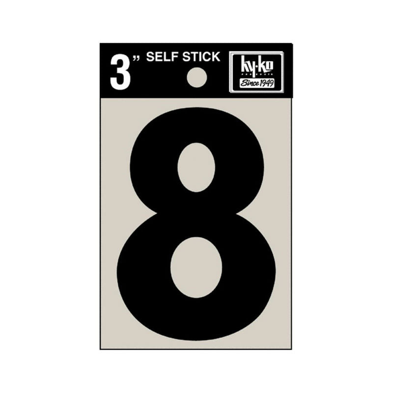 Hy-Ko 30408 Self-Stick Vinyl Die-Cut Number 8 Sign, 3", Black
